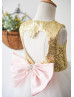 Heart-shaped Keyhole Gold Sequin Tulle Flower Girl Dress